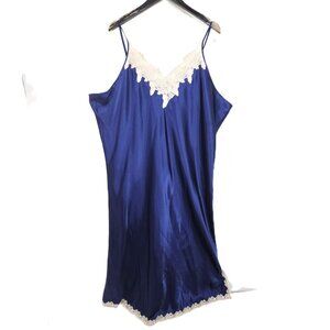VTG Jacklyn Smith Royal Navy Lace Maxi Slip Satin Dress Plus Size 4X